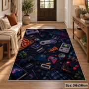 Retro Game Controller Collage Area Rug shown in room setting, view 2