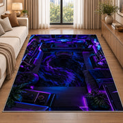 Gamer Battle Station rug in a bright living room with a sofa