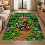 Pixel Knight Adventure rug in a bright living room with a sofa