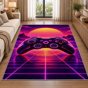 Synthwave Controller rug in a bright living room with a sofa