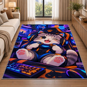 Gamer Cat rug in a bright living room with a sofa