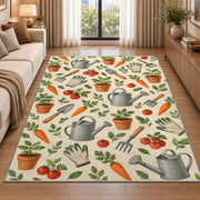 Garden Tools Pattern Rug in a bright living room with a sofa
