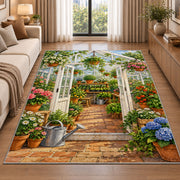 Greenhouse Rug in a bright living room with a sofa