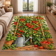 Tomato Garden Rug in a bright living room with a sofa