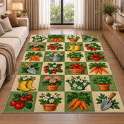 Checkered Garden Rug in a bright living room with a sofa