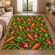 Carrot and Radish Rug in a bright living room with a sofa