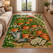 Terracotta Pots Rug in a bright living room with a sofa