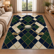Golf argyle rug in a bright living room with a sofa