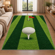 Fairway stripes rug in a bright living room with a sofa
