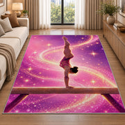 Gymnastics Balance Beam Rug in a bright living room with a sofa