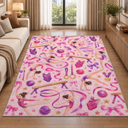 Gymnastics Pattern Rug in a bright living room with a sofa