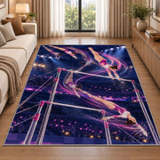 Uneven Bars Gymnastics Rug in a bright living room with a sofa