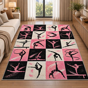 Gymnastics Poses Grid Rug in a bright living room with a sofa