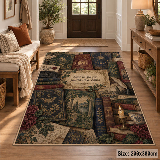 Botanical Vintage Books Area Rug shown in room setting, view 2