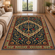 Persian Style Menorah Rug in a bright living room with a sofa