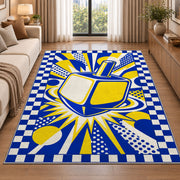 Pop Art Dreidel Rug in a bright living room with a sofa
