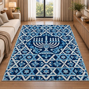 Star of David Lattice Rug in a bright living room with a sofa