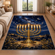 Menorah Starry Night Rug in a bright living room with a sofa