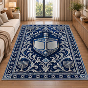 Silver Dreidel Rug in a bright living room with a sofa