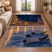 Backyard Rink at Night rug in a bright living room with a sofa
