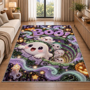 Cute Boo ghost well area rug in a living room beside a sofa