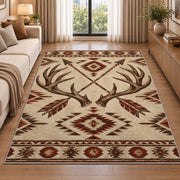 Antlers and Arrows rug in a bright living room with a sofa