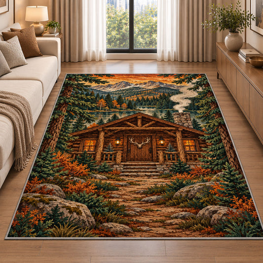Hunting Cabin rug in a bright living room with a sofa