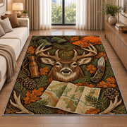 Hunting Gear rug in a bright living room with a sofa