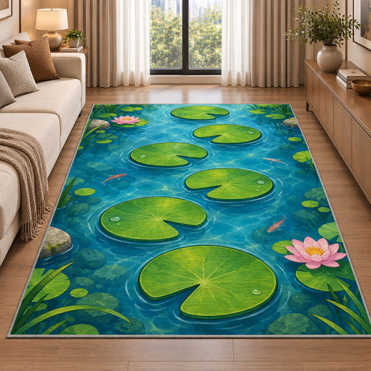 Green Lily Pad Pond Rug, Blue Water Nature Area Carpet for Kids Bedroom and Peaceful Room Decor - image 2