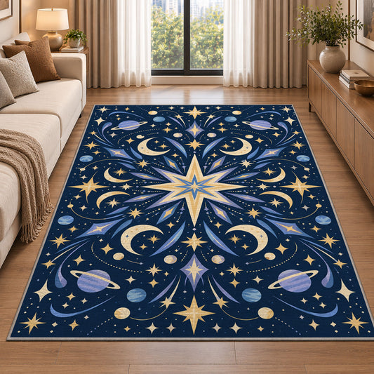 Navy Celestial Star Rug, Moon and Gold Star Area Carpet for Kids Bedroom and Dreamy Room Decor - image 2