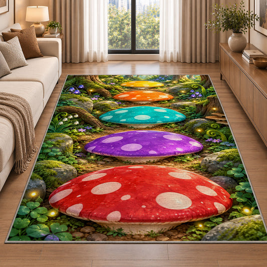 Rainbow Mushroom Forest Rug, Colorful Woodland Area Carpet for Kids Bedroom and Playroom Decor - image 2