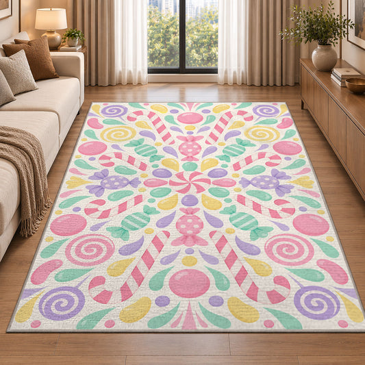 Pastel Floral Mandala Rug, Pink Mint Botanical Area Carpet for Kids Bedroom and Cheerful Decor - image 2