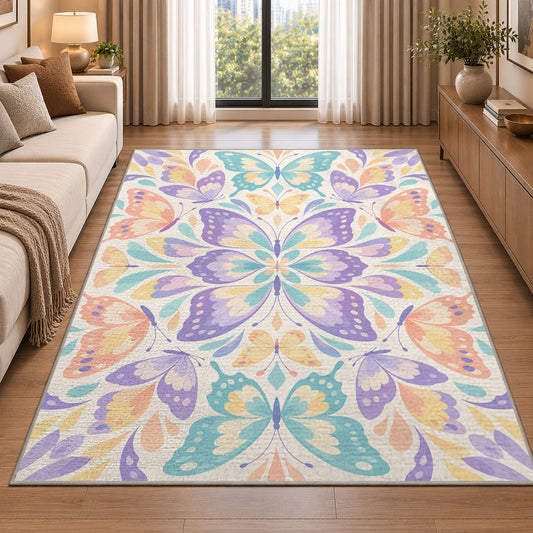 Lavender Botanical Mandala Rug, Pastel Flower Area Carpet for Kids Bedroom and Serene Room Decor - image 2