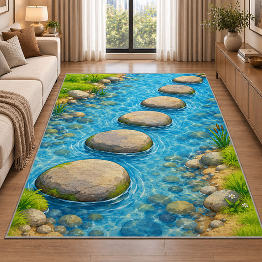 River Stepping Stone Rug, Blue Water Garden Area Carpet for Kids Bedroom and Nature Room Decor - image 2