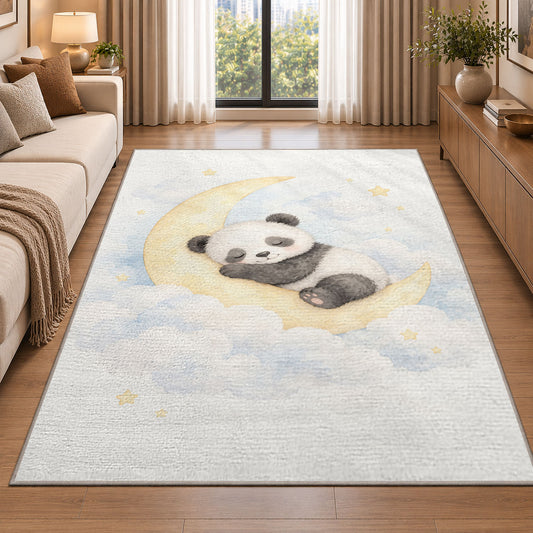 Sleeping Panda Moon Rug, Cream Nursery Area Carpet for Baby Bedroom and Gentle Kids Room Decor - image 2