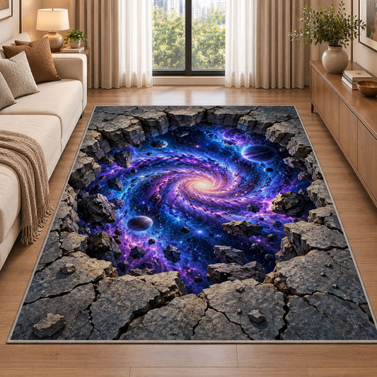 Purple Galaxy Portal Rug, Cracked Stone Cosmic Area Carpet for Bedroom and Fantasy Room Decor - image 2