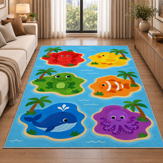 Rainbow Ocean Animals Rug, Blue Sea Life Area Carpet for Kids Bedroom and Colorful Playroom Decor - image 2