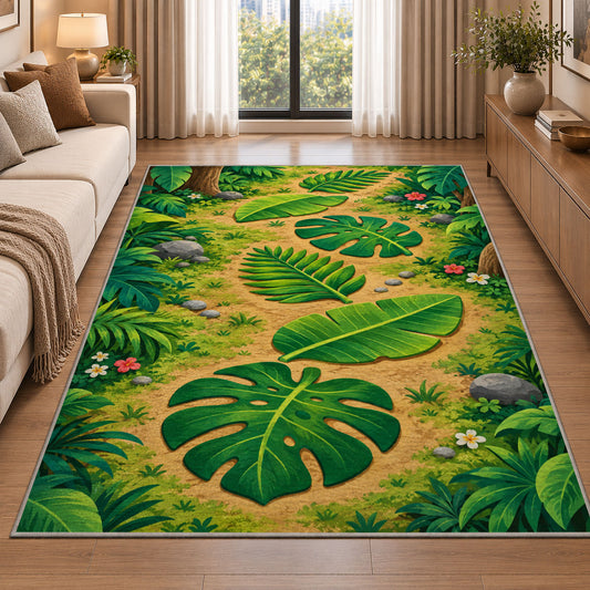 Green Tropical Leaf Path Rug, Botanical Garden Area Carpet for Kids Bedroom and Living Room Decor - image 2