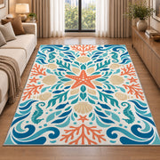 Turquoise Floral Scroll Rug, Coral Botanical Area Carpet for Bedroom and Decorative Living Room - image 2