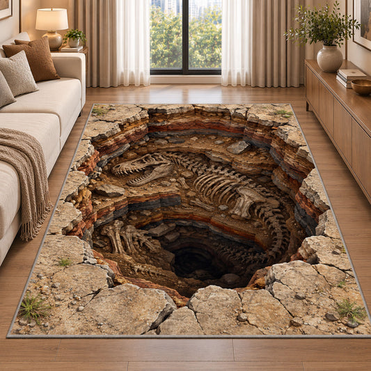 Rustic Cracked Earth Portal Rug, Brown Stone Illusion Area Carpet for Bedroom and Adventure Decor - image 2