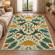 Green Botanical Floral Rug, Cream Leaf and Flower Area Carpet for Bedroom and Cozy Home Decor - image 2