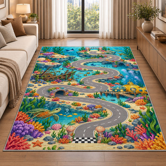 Colorful Garden Village Roads Rug, room view 2