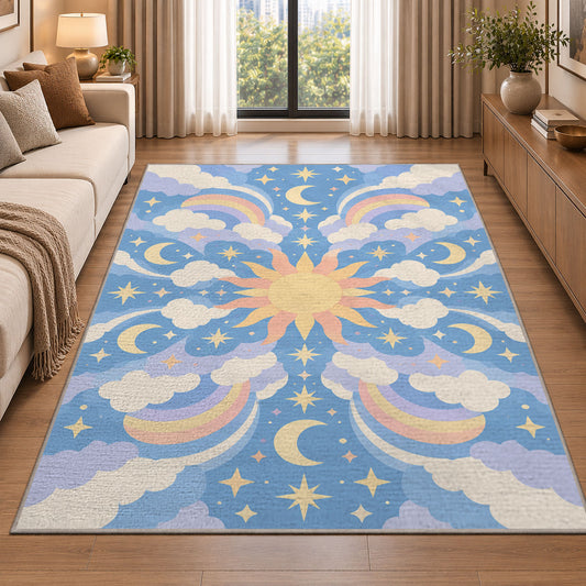 Blue Cream Floral Medallion Rug, room view 2