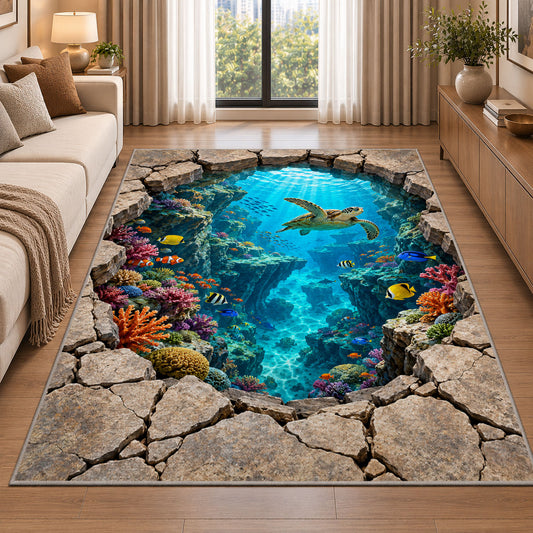 Underwater Cracked Stone Portal Rug, room view 2