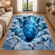 Icy Blue Cracked Floor Illusion Rug, room view 2