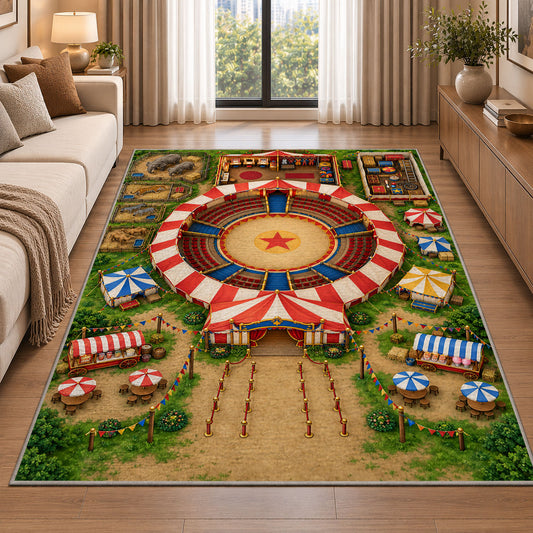 Colorful Village Wheel Rug, room view 2