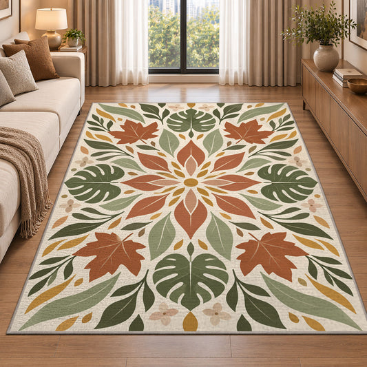 Terracotta Floral Leaves Rug, room view 2
