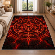 Red Arcane Star Circle Rug, room view 2