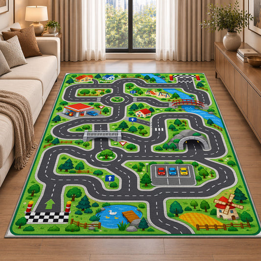 Green City Road Network Rug, Printed Area Carpet for Kids Bedroom and Cozy Living Room Decor - image 2