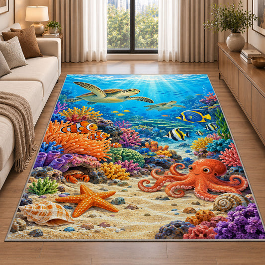 Colorful Coral Seabed Rug, Printed Area Carpet for Kids Bedroom and Cozy Living Room Decor - image 2